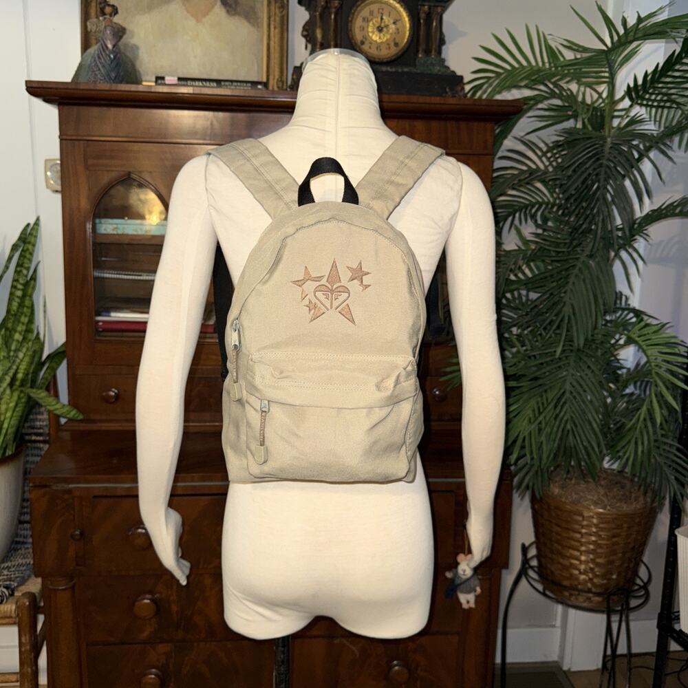 VTG 90s Roxy Mini Backpack Purse Small Bookbag Tan Khaki Embroidered Logo